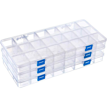 BENECREAT 3 Pack 33x16x3cm 24 Grids Plastic Storage Container Jewellery Box with Adjustable Dividers Large Clear Plastic Bead Storage Box(Compartment: 4x3.8x3cm) CON-BC0005-95-1