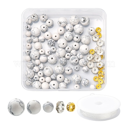 96 Stück synthetisches Howlith-Set mit runden Perlen für die DIY-Schmuckherstellung DIY-FS0002-02-1