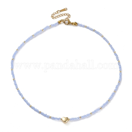 201 collier pendentif coeur en acier inoxydable avec perles de verre NJEW-Z029-02A-1