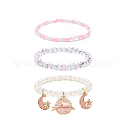 Set di braccialetti elasticizzati con perline di perle di conchiglia stile 3 pz 3 e semi di vetro BJEW-JB08705-02-1