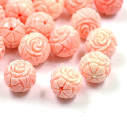 Craved Flower Round Dyed Synthetical Coral Beads CORA-P001-36-10mm-1
