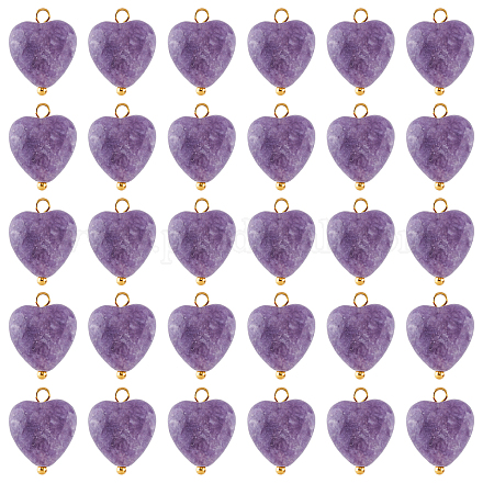 SUPERFINDINGS 30Pcs Natural Heart Stone Pendants Healing Love Stone Charms with Golden Tone Brass Loops Purple Gemstone for DIY Necklace Jewelry Making FIND-FH0004-65-1