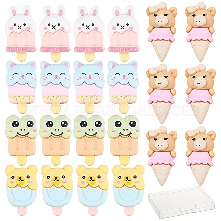 SUNNYCLUE 1 Box 50Pcs 5 Styles Ice Cream Charms Animal Cabochons Resin Cabochon Bear Cat Rabbit Frog Mouse Slime Flatback Slime Charms for Handcraft Accessories Decor Jewelry Making Scrapbooking CRES-SC0002-31-1