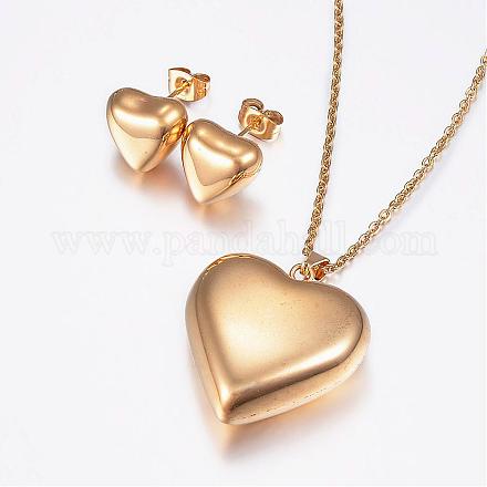 304 Stainless Steel Pendant Necklaces and Stud Earrings Jewelry Sets SJEW-L182-10G-1