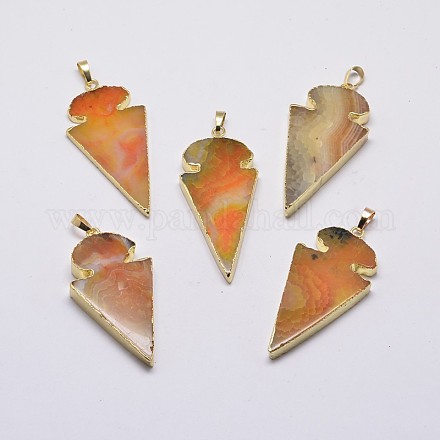 Electroplated Natural Dyed Agate Triangle Plated  Big Pendants G-P077-51C-1