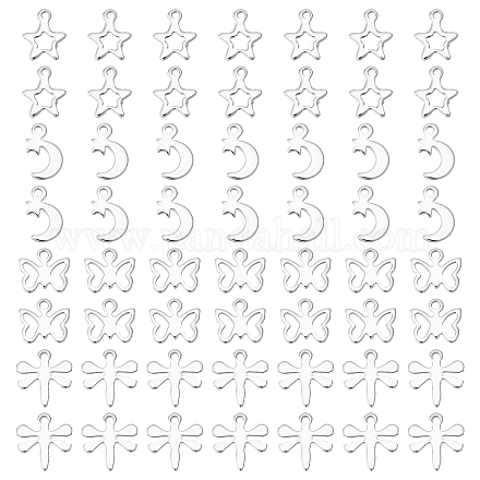 DICOSMETIC 80Pcs 4 Styles Tiny Silver Charms Stainless Steel Butterfly/Moon and Star/Dragonfly/Moon Charms Hollow Pendant Bracelet Necklace Earrings Jewellery Making STAS-DC0008-02-1
