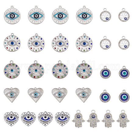 DICOSMETIC 32Pcs 8 Styles Evil Eye Charms Flat Round Eye Charms Rhinestone Hand Charms Evil Eye Tree Charms Alloy Enamel Heart Charms for DIY Jewelry Making Valentine's Day PALLOY-DC0001-24-1