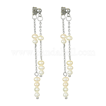 Orecchini a perno pendenti con nappe con perline di perle naturali EJEW-JE05514-02-1