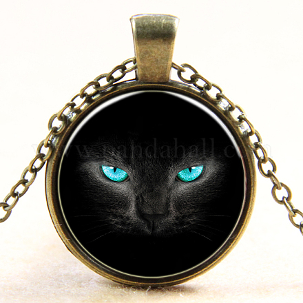 Colliers à pendentif en verre sur le thème du chaton NJEW-N0051-014D-01-1