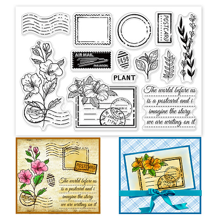 PH PandaHall Postcard Clear Stamps Flower Transparent Stamps Silicone Stamp Plant Postage Rubber Stamp for Spring Card Making Journaling Photo Album Journal Scrapbooking DIY-WH0167-57-0244-1