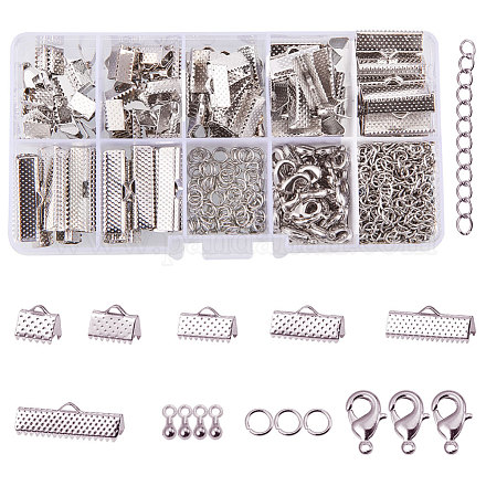 PandaHall Elite Silver Jewelry Finding Sets with Mixed Sizes Iron Ribbon Ends FIND-PH0003-01P-1