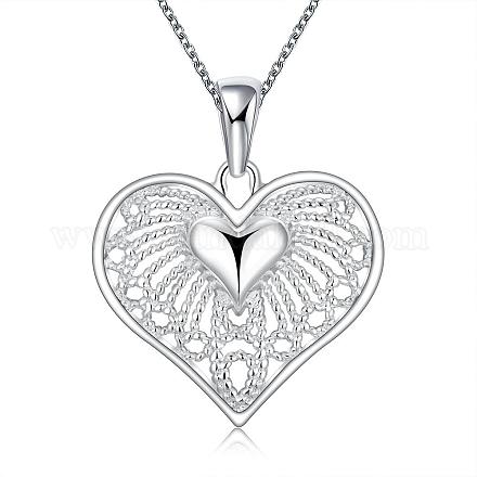 Silver Plated Brass Heart Pendant Necklaces for Women NJEW-BB00830-1