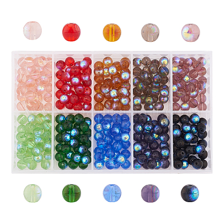 CHGCRAFT 300Pcs 10 Color 8mm Round Glass Beads for DIY Beading Bracelet Necklaces Earrings Crafting Jewelry Making Hand Crafts EGLA-CA0001-02-1