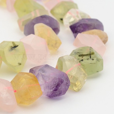 Brins de perles de préhnite naturelle et de quartz rose et d'améthyste et de citrine G-P082-13-1