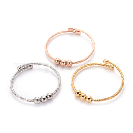 304 Stainless Steel Torque Bangle Sets BJEW-L642-15-1