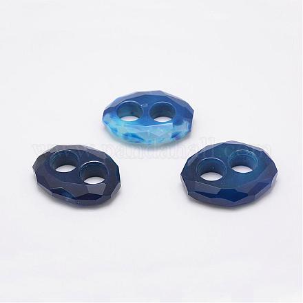 天然石瑪瑙コネクター  オーバル  ブルー  34~36x27~30x8mm  穴：10mm G-E356-01-1