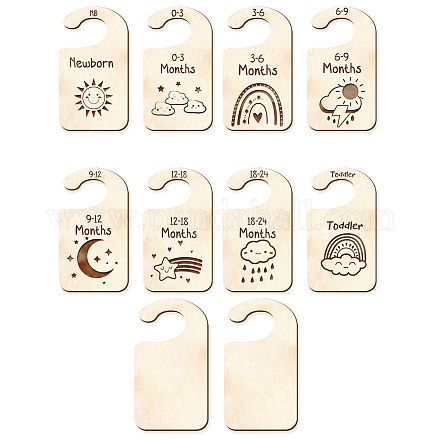 CRASPIRE 10PCS Wood Baby Wardrobe Dividers Weather Design from Newborn to 24 Month Hanger Seperaters Baby Closet Organizers AJEW-WH0352-003-1
