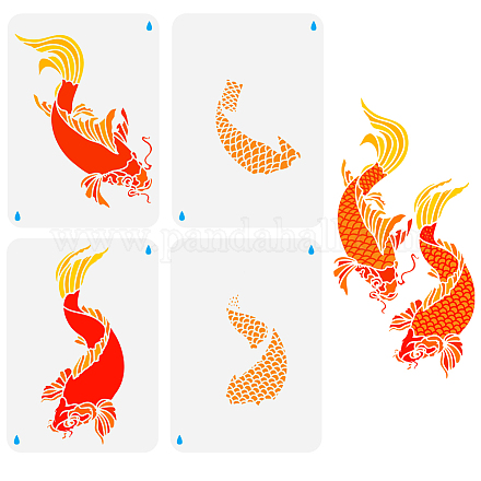 FINGERINSPIRE 4PCS Layered Koi Fish Stencils for Painting 8.3x11.7inch Large Koi Fish Painting Stencils Reusable Fish Scales Drawing Templates Animal Theme Stencils for Painting on Wood Fabric DIY-WH0394-0127-1