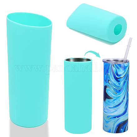 GORGECRAFT 2PCS Unseamed Silicone Wrap for Sublimation Tumblers 20oz Reusable Silicone Sublimation Sleeve Mug Clamp Sleeve Fixture for Full Wrap Tumbler Blanks Sublimation(Cyan) AJEW-WH0244-02B-1