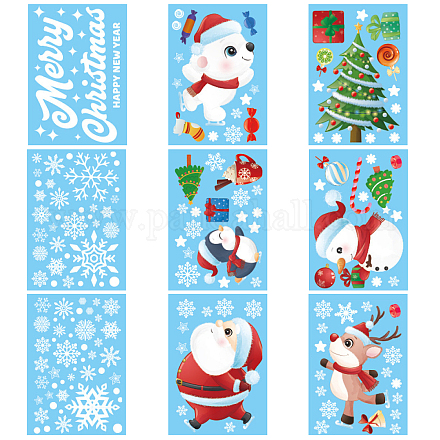 GORGECRAFT 9 Sheets 180PCS Christmas Window Clings Staic Snowflake Santa Claus Deer Snow Tree Window Glass Stickers Glass Decals for Non Adhesive Prismatic Vinyl Film for Sliding Doors Windows Glass DIY-WH0326-26-1