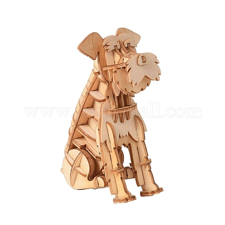 Schnauzer kit di giocattoli per animali di assemblaggio in legno fai da te per ragazzi e ragazze WOCR-PW0007-01-1