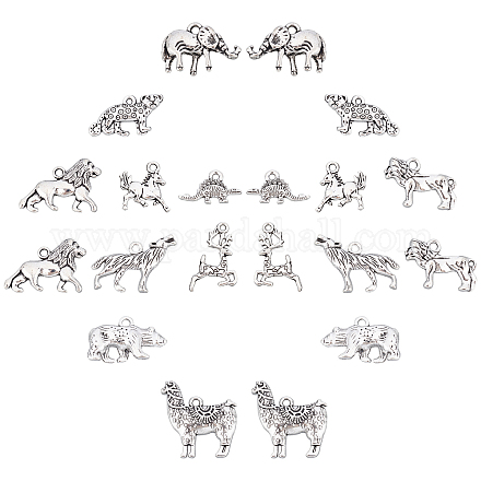 Sunnyclue 1 boîte 80 pièces 10 styles style tibétain pendentifs en alliage d'animaux loup cheval éléphant lion ours pendentifs à breloques accessoires de bijoux fabrication accessoire pour collier à faire soi-même bracelet artisanat PALLOY-SC0003-46AS-1
