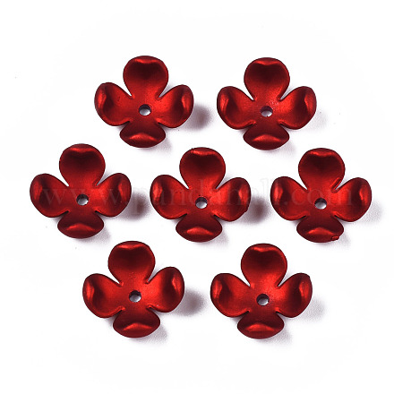 ゴム引きスタイルの不透明なアクリルビーズキャップ  4花びら  花  暗赤色  16.2x14.3x6.9mm  穴：1.9mm ACRP-T010-03-1