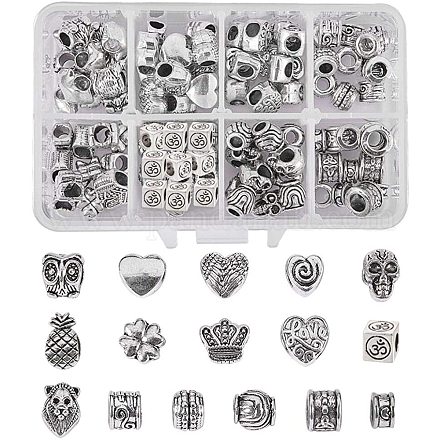Nbeads 1 scatola 96 pezzi argento antico 16 perle europee assortite a forma mista PALLOY-NB0001-01-1