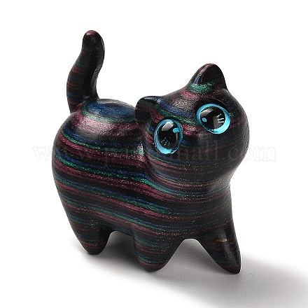木製の猫の形の置物  プラスチックの目で  ホームデスクトップ装飾用  ブラック  38x19x41mm DJEW-D011-01A-1