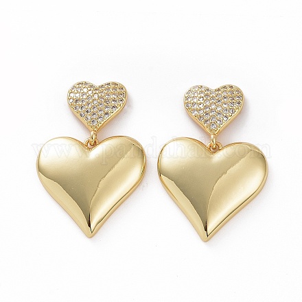 Clear Cubic Zirconia Heart Dangle Stud Earrings X-EJEW-F304-09G-1