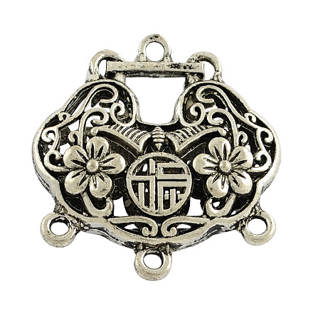 Tibetan Style Alloy Hollow Longevity Lock Carved Flower Chandelier Components Links TIBE-2257-AS-NR-1
