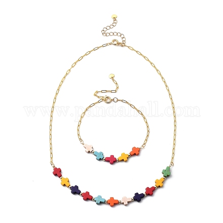 Set di gioielli con braccialetti e collane con perline incrociate SJEW-JS01127-1