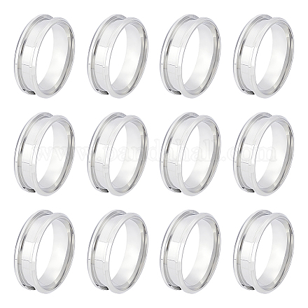 UNICRAFTALE 12pcs Size 12 Blank Core Ring Stainless Steel Finger Ring Grooved Finger Ring Inlay Ring Round Empty Ring Blanks with Velvet Pouches for Jewelry Making STAS-UN0038-94E-1