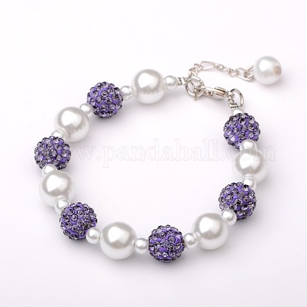 Trendy Polymer Clay Rhinestone Beads Bracelets BJEW-JB01582-04-1