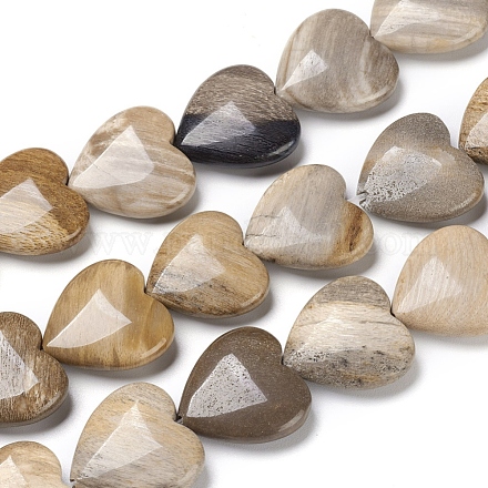 Chapelets de perles en bois pétrifié naturel G-I194-19-1