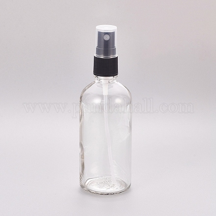 100mlガラススプレーボトル  細かいミストスプレーとダストキャップ付き  詰め替え式ボトル  透明  14x4.4cm  容量：100ml（3.38液量オンス） MRMJ-WH0059-44B-1