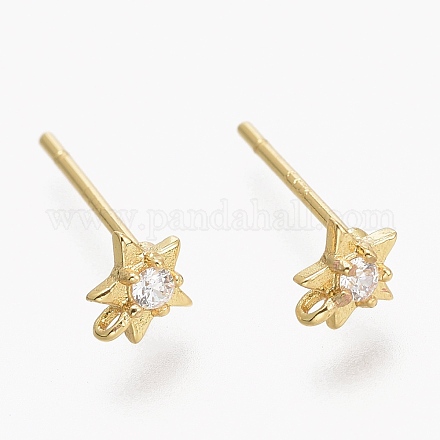 Brass Micro Pave Clear Cubic Zirconia Stud Earring Findings ZIRC-L098-040G-1