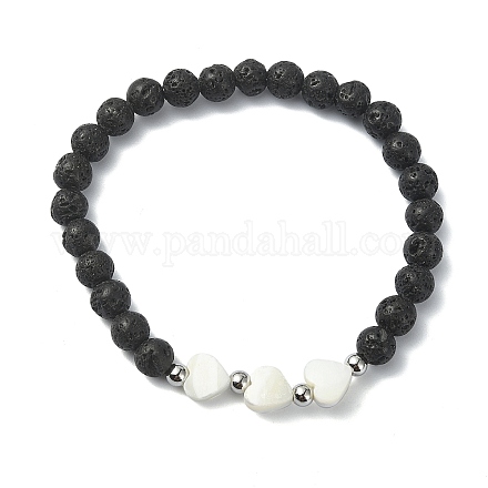 Bracelets de perles rondes en pierre de lave naturelle BJEW-JB09877-02-1