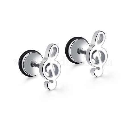 Pendientes de botón de nota musical de acero de titanio para mujer X-MUSI-PW0001-26P-1