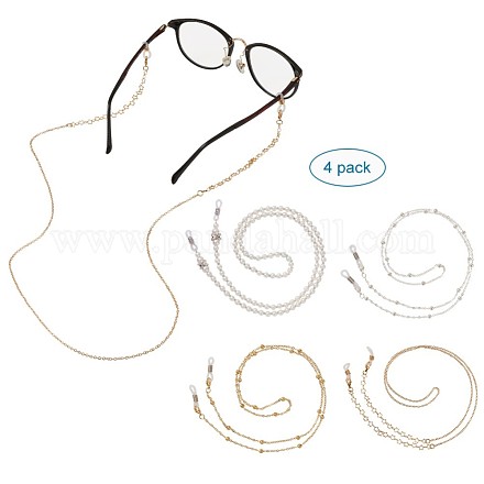 真鍮メガネネックコード  眼鏡ホルダー  スターリンクチェーンおよびアズキチェーン付き  ミックスカラー  31.1インチ（79cm）  1.8mm  4個/セット AJEW-TA0016-11-1