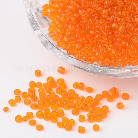 12/0 Glass Seed Beads, Transparent, Round, Red, 2mm, Hole: 1mm, about  3100pcs/50g