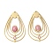 304 Stainless Steel Pendants, Teardrop Charms, with Rhodochrosite and Rhinestone, Ion Plating(IP), 42x26x4~4.5mm, Hole: 1mm