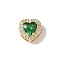 Brass Micro Pave Cubic Zirconia Beads, Heart, Rack Plating, Long-Lasting Plated, Cadmium Free & Lead Free, Real 18K Gold Plated, Green, 9.5x9.5x6.5mm, Hole: 4.5x2.5mm