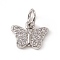 Brass Micro Pave Clear Cubic Zirconia Butterfly Charms, with Open Jump Rings, Platinum, 7.5x10x1.5mm, Ring: 5x0.8mm, Hole: 3mm