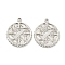 Non-Tarnish 304 Stainless Steel Pendants, Flat Round with Cross Charms, Stainless Steel Color, 17.5x15x2mm, Hole: 1.4mm