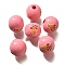 Valentine's Day Element Printed Wood Beads, Round, Pink, 16mm, Hole: 4mm