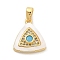 Brass Micro Pave Cubic Zirconia Pendents, with Shell and Glass Charms, Real 18K Gold Plated, 15x13.5x2.5mm, Hole: 4.5x2mm