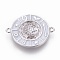 Brass Enamel Links connectors, with Micro Pave Cubic Zirconia, Flat Round with Moon, White, Platinum, 18x23x2.5mm, Hole: 1.5mm