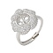 Flower Brass Micro Pave Cubic Zirconia Adjustable Ring Settings, for Half Drilled Beads, Rack Plating, Long-Lasting Plated, Lead Free & Cadmium Free, Platinum, Inner Diameter: 16.6mm, Pin:4.5x1mm