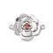 Brass Pave Glass Connector Charms, Flower Links, Real Platinum Plated, Orange Red, 17x22.5x3mm, Hole: 1.4mm